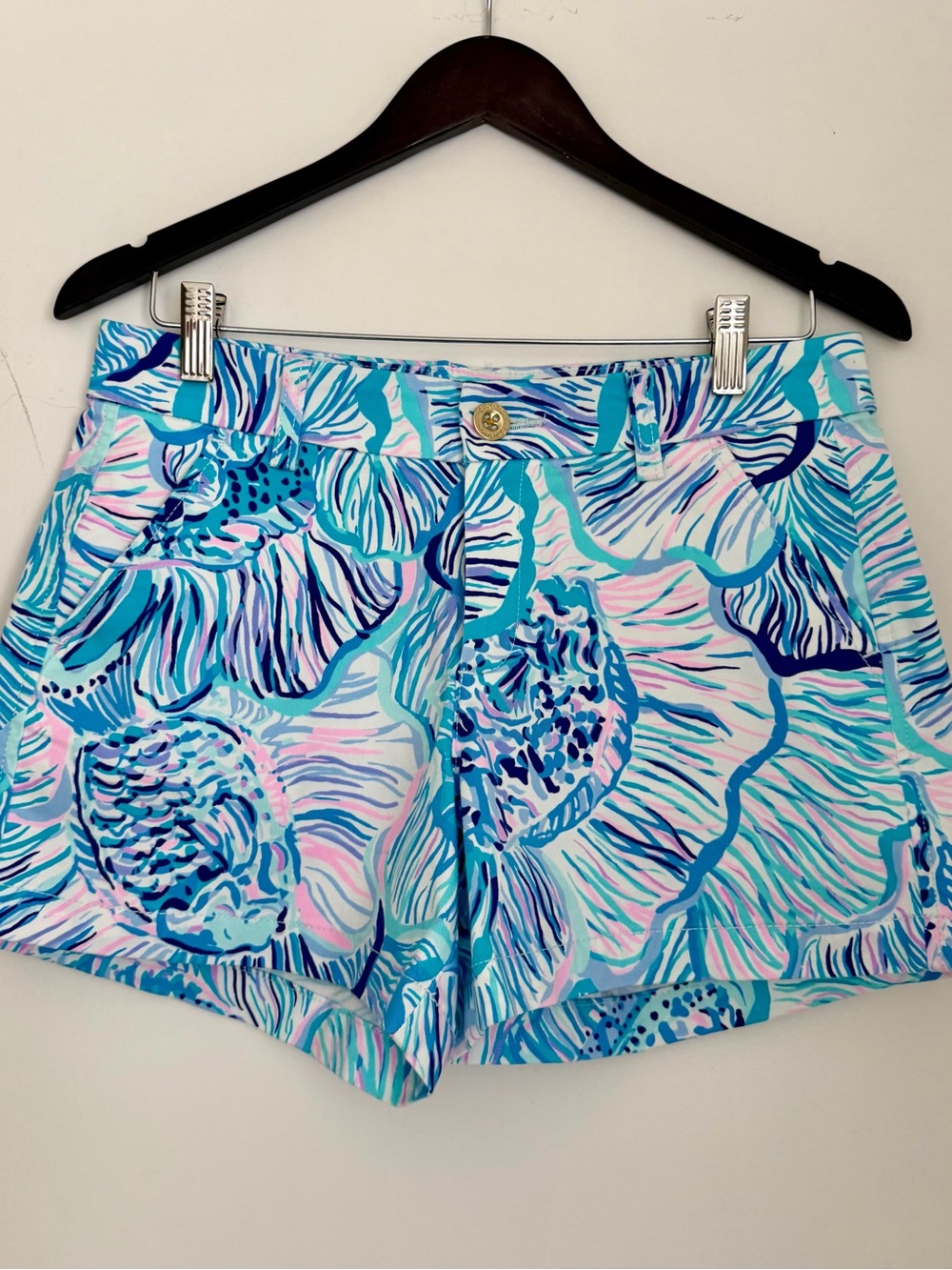 Lilly Pulitzer Turquoise Blue Pink Floral Print Bermuda Shorts SZ 6
